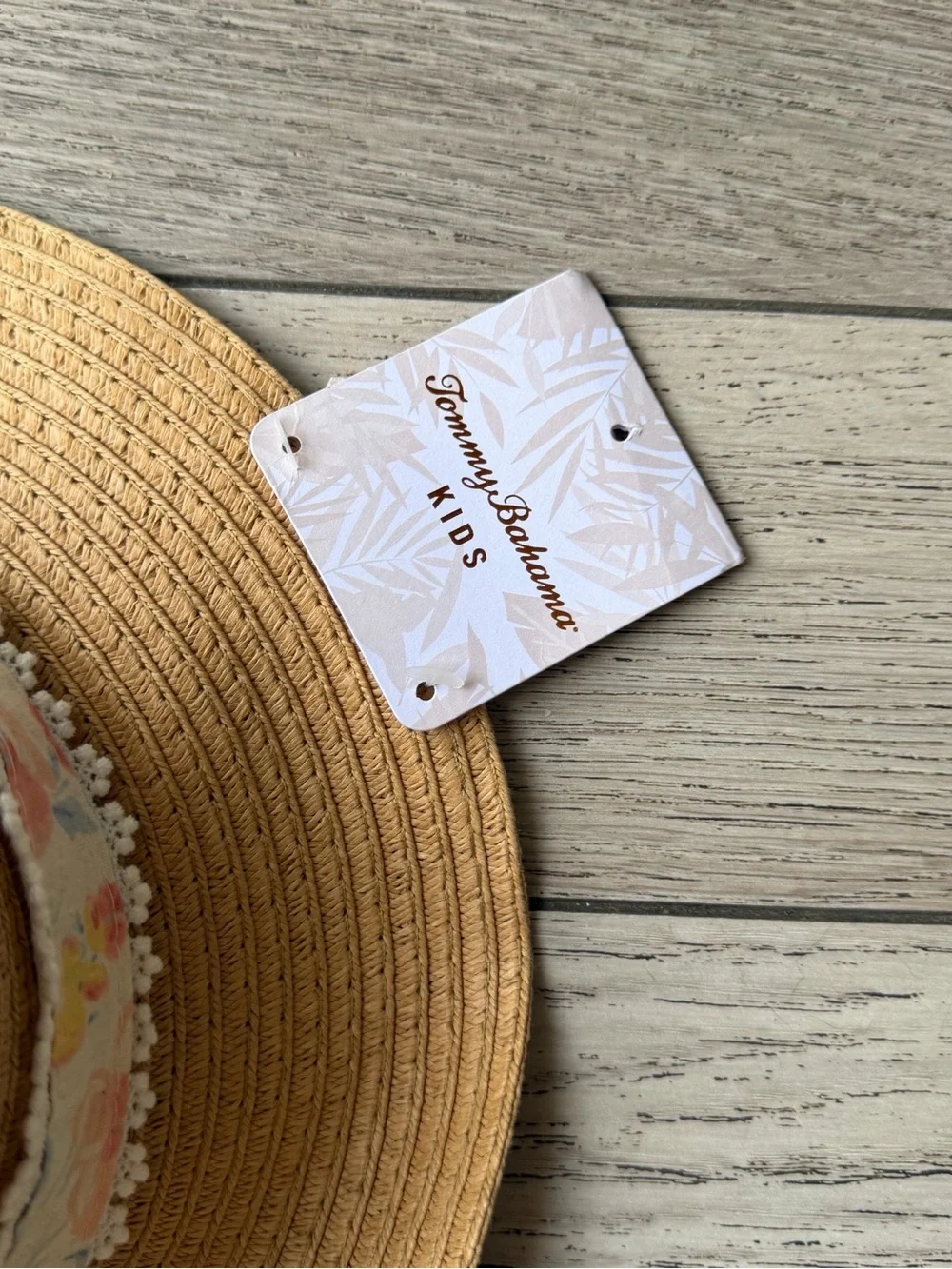 Tommy Bahama Kids Tan Straw Sun Hat with Pastel Floral Bow New